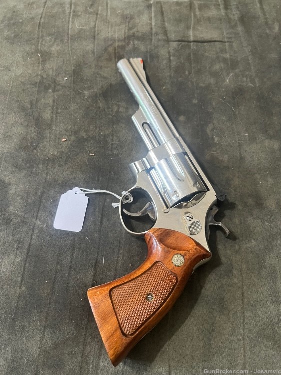 Smith & Wesson model 29 nickel revolver 6 shot 6” barrel wood grips holster-img-0