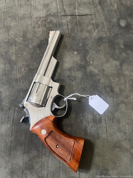 Smith & Wesson model 29 nickel revolver 6 shot 6” barrel wood grips holster-img-1