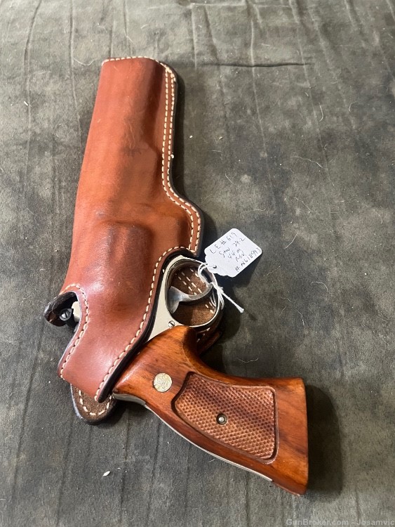 Smith & Wesson model 29 nickel revolver 6 shot 6” barrel wood grips holster-img-14