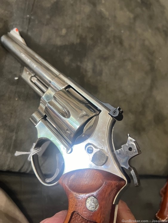 Smith & Wesson model 29 nickel revolver 6 shot 6” barrel wood grips holster-img-10