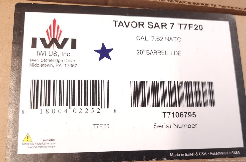 IWI T7F20 Tavor 7 SAR SAR7 FDE 7.62 NATO 308 FREE SHIP & CC 20" Layaway-img-14