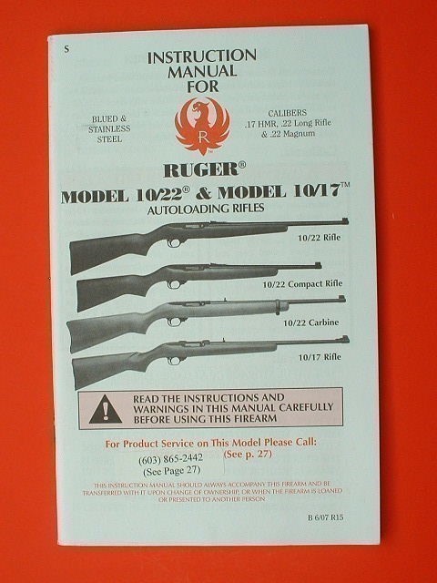 2007 RUGER 10/17 10/22 Owner's Manual NOS-img-0