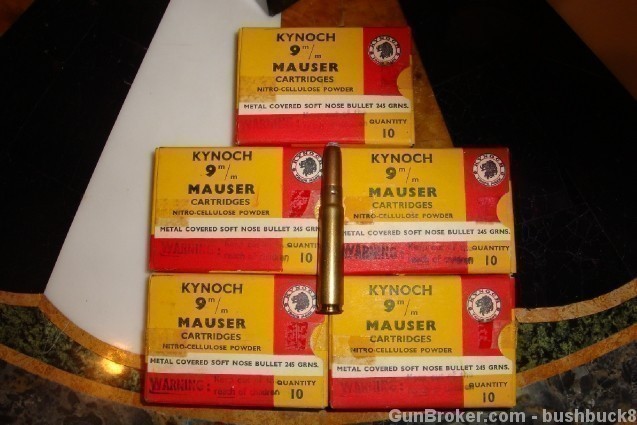 5 Boxes of 10 Kynoch 9 MM Mauser Cartridges 9MM 9×57mm Mauser 50 Rounds-img-0