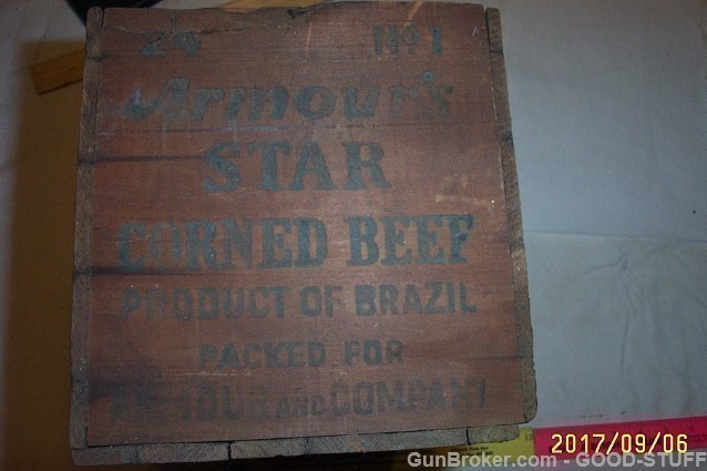 VINTAGE ARMOUR STAR CORNED BEEF WOOD BOX ADVERTISE-img-2