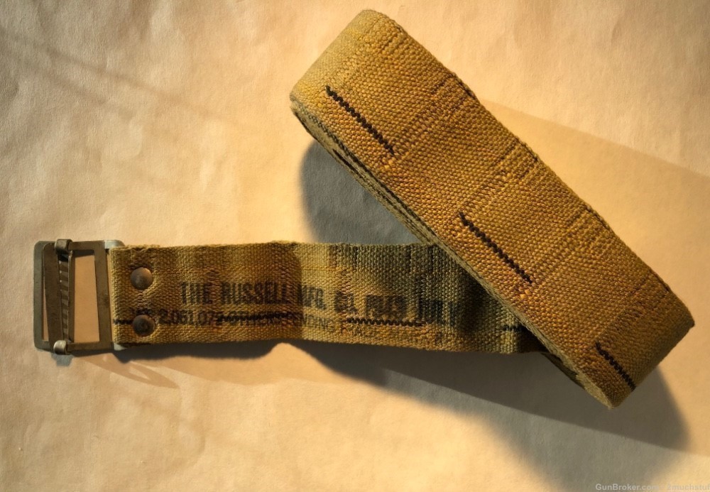 1943  WWII .50 BMG 100+ Round Olive Drab Green Color Cloth Belt with Buckle-img-3
