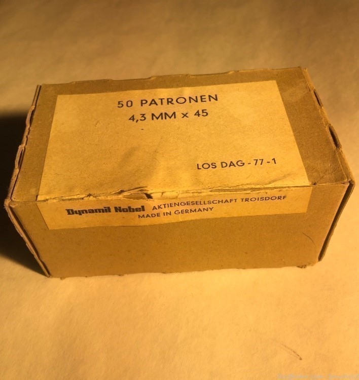 Box (50) GERMAN DAG 4.3x45mm CARTRIDGES 28 GR.   5,000 F.P.S. 17/223 HK33-img-0