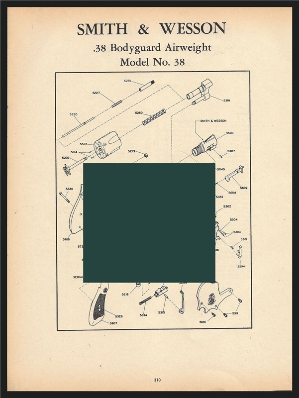 1964 Smith & Wesson Bodyguard Airweight Pistol 2-pg Schematic Parts List-img-0