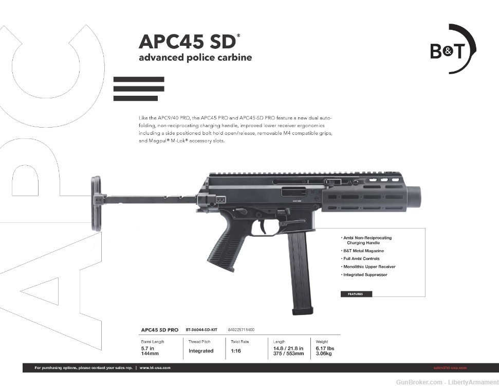 B&T APC45 SD Integrally Suppressed, B&T APC45SD PRO, Factory New-img-5