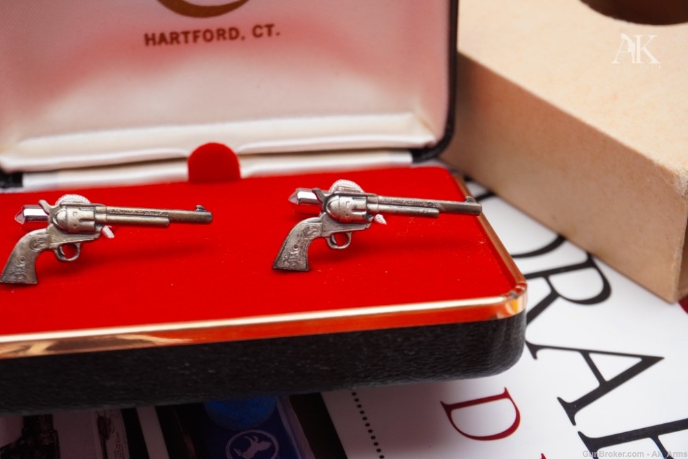 Ultra Rare Colt SAA Silver Plated Factory Cuff Links In Presentation Case!-img-2