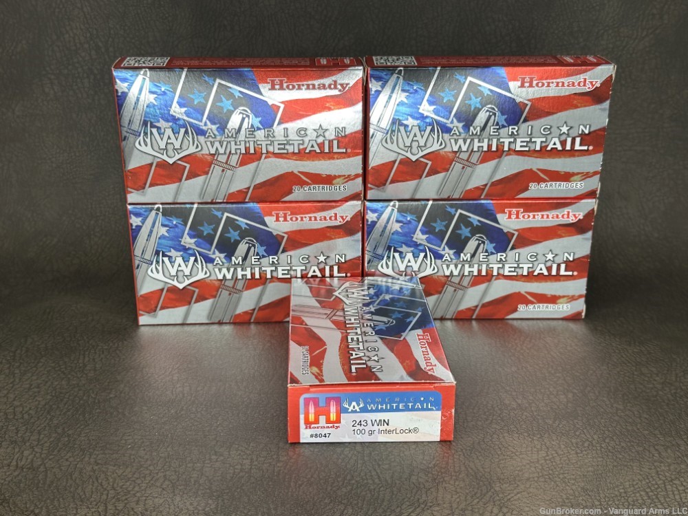 Hornady American Whitetail 243Win 100gr Boat Tail Soft Point! 100 Rounds!-img-0