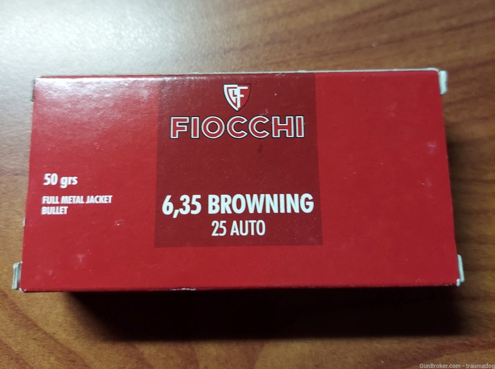 Fiocchi 25 Auto (6.35 Browning) 50 grain FMJ (900 rounds)-img-0