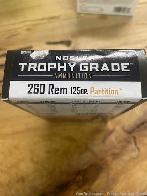 Nosler Trophy Grade Ammunition 260 Remington 125gr Partition NEW -img-1