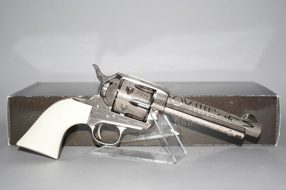 Excellent Taylors & Co 1873 Cattle Brand Engraved Nickel Revolver 357 Mag-img-0