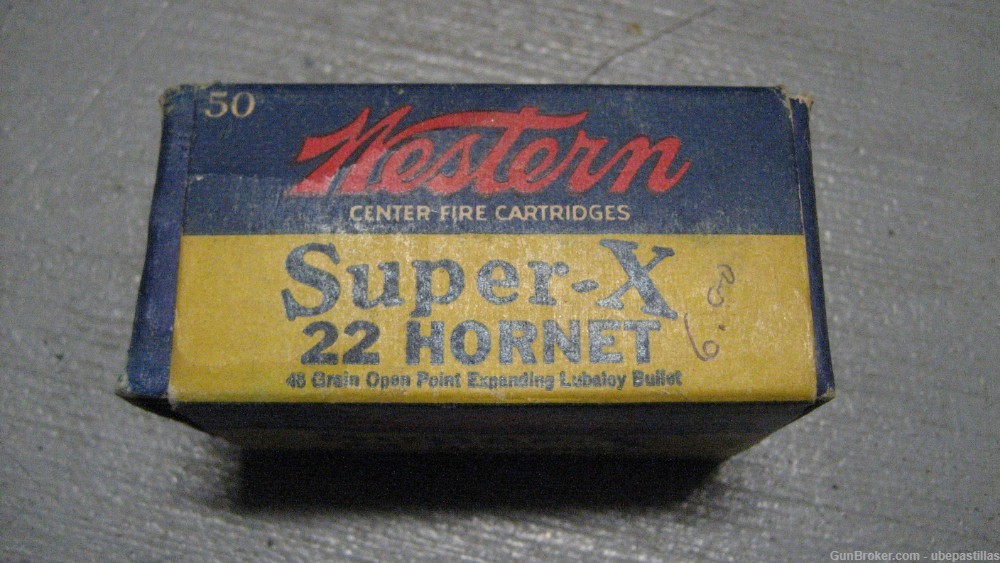 Vintage 22 Hornet Ammo Western Cartridge Co. Full Box 50 rds Super X-img-0