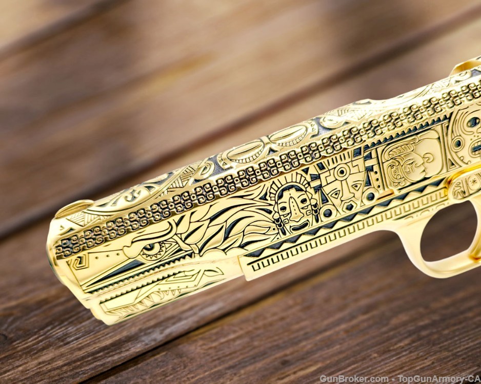 ROCK ISLAND 1911, 38 Super, All 24K GOLD Plated, MAYAN AZTEC Engraved-img-3