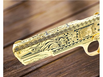 ROCK ISLAND 1911, 38 Super, All 24K GOLD Plated, MAYAN AZTEC Engraved