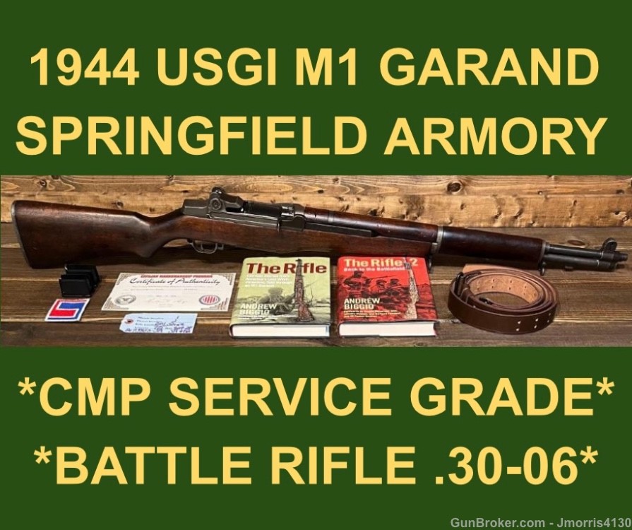 M1 GARAND 1944 SPRINGFIELD CMP SERVICE GRADE EXC. BORE BATTLE RIFLE WWII -img-0