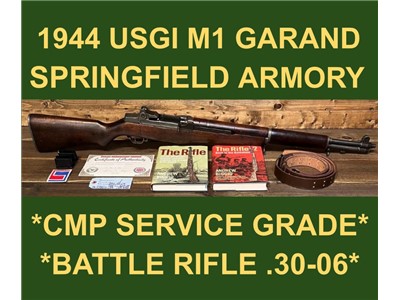 M1 GARAND 1944 SPRINGFIELD CMP SERVICE GRADE EXC. BORE BATTLE RIFLE WWII 