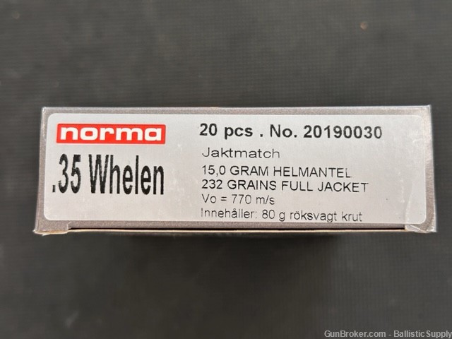 Norma .35 Whelen 232 Grain Full Metal Jacket Ammunition-img-0