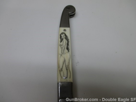 Jerry RADOS Vintage Custom Damascus STILETTO W/Pinup Girl Scrimshaw -img-1