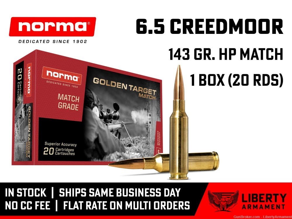 6.5 Creedmoor Ammo 143 gr Norma Golden Target Match Ammunition-img-0
