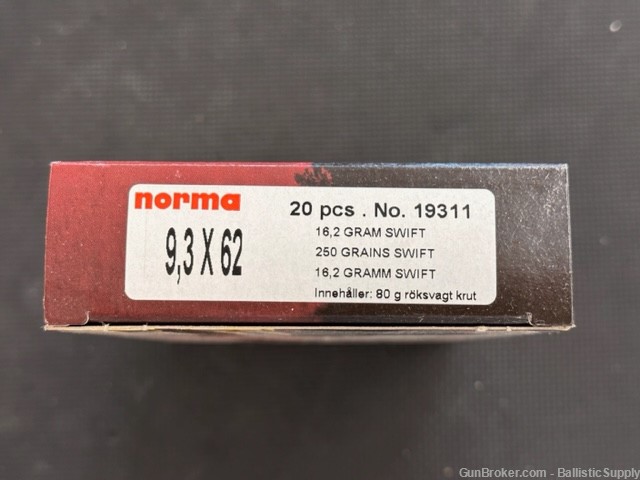 Norma 9.3x62 - 9.3x62mm 250 Grain Swift Bullet Ammunition-img-0
