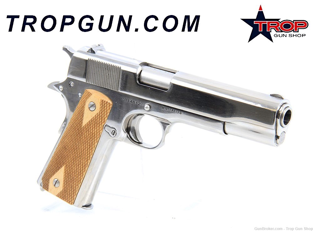 Cimarron 1911A1, .45 ACP, 5”, Nickel Finish, Walnut Grips, SAO, 8 RDS-img-0