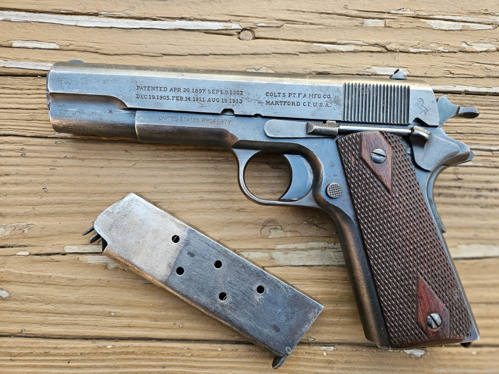 Colt 1911 WW1 1918 Mfg. Heart Cut Frame Original High Condition-img-0