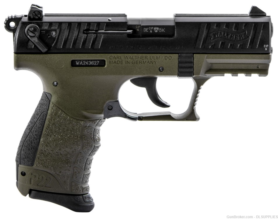 WALTHER ARMS P22 Q P22Q MILITARY OD GREEN FRAME BLACK SLIDE 3.42" BBL .22LR-img-0