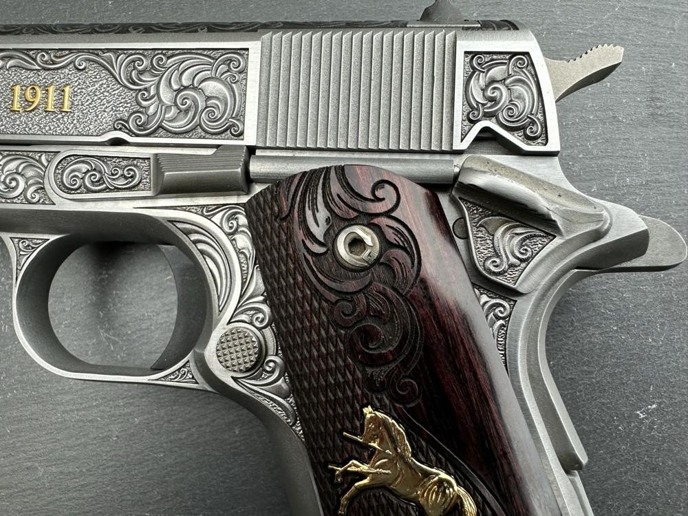 Colt 1911 .38 Super Dubber Engraved Scroll Gold Plated by Altamont-img-3