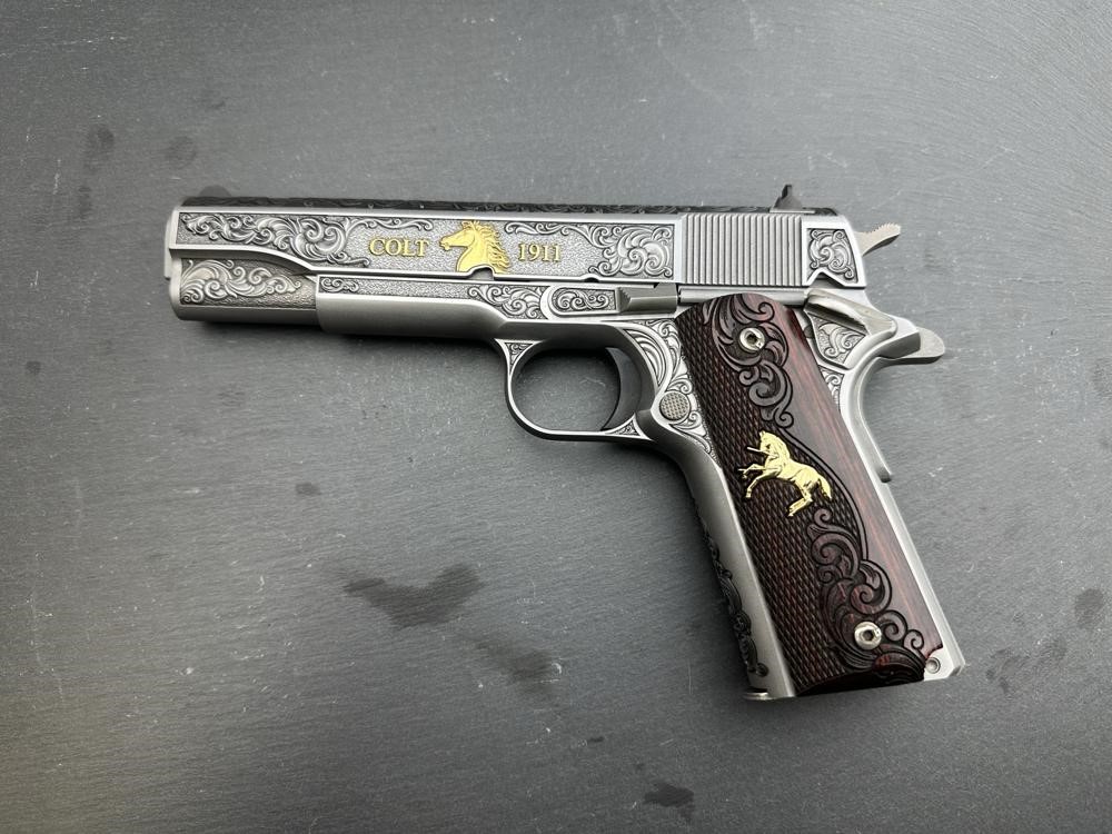 Colt 1911 .38 Super Dubber Engraved Scroll Gold Plated by Altamont-img-0
