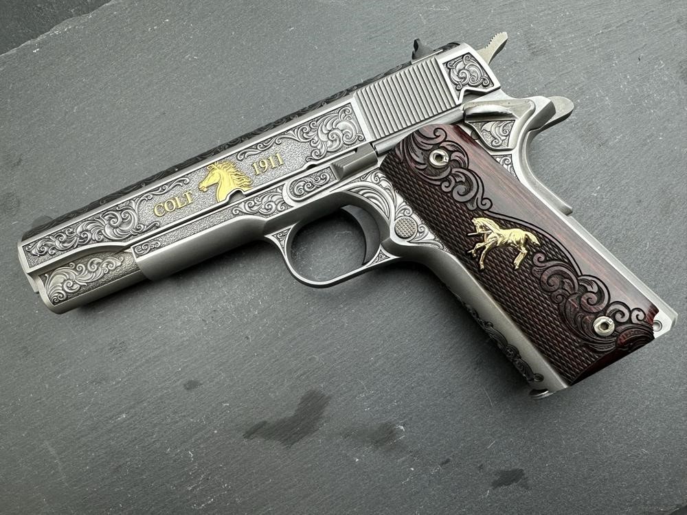 Colt 1911 .38 Super Dubber Engraved Scroll Gold Plated by Altamont-img-5
