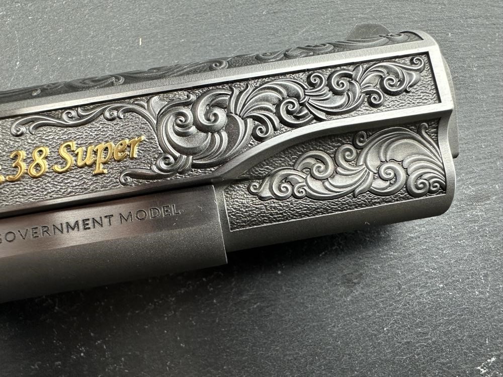 Colt 1911 .38 Super Dubber Engraved Scroll Gold Plated by Altamont-img-8