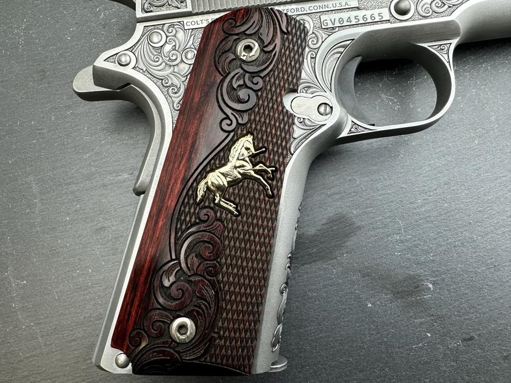 Colt 1911 .38 Super Dubber Engraved Scroll Gold Plated by Altamont-img-11