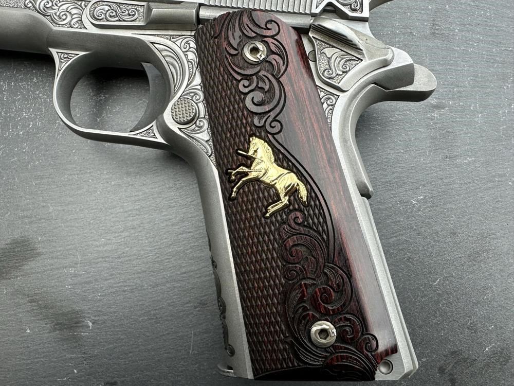 Colt 1911 .38 Super Dubber Engraved Scroll Gold Plated by Altamont-img-4