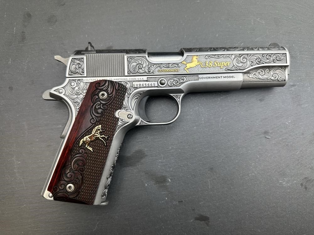 Colt 1911 .38 Super Dubber Engraved Scroll Gold Plated by Altamont-img-7