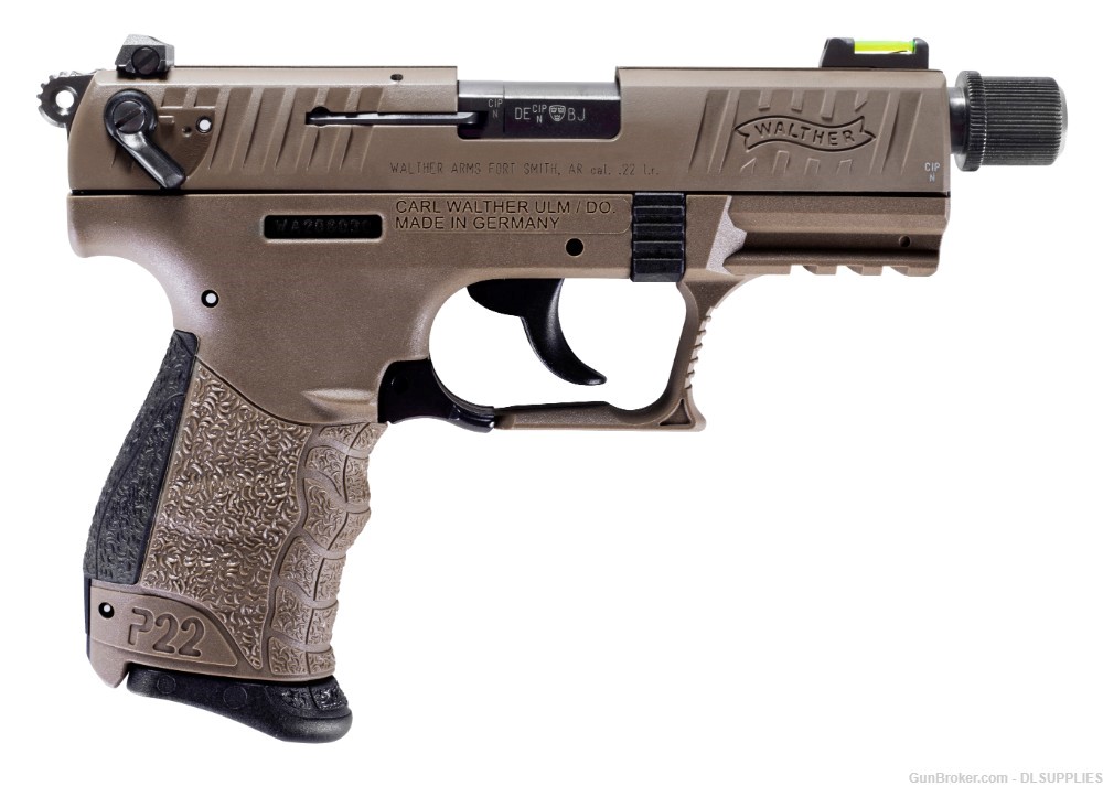WALTHER ARMS P22 Q P22Q TACTICAL FDE FINISH FIBER OPTIC 3.42" BBL .22LR-img-0