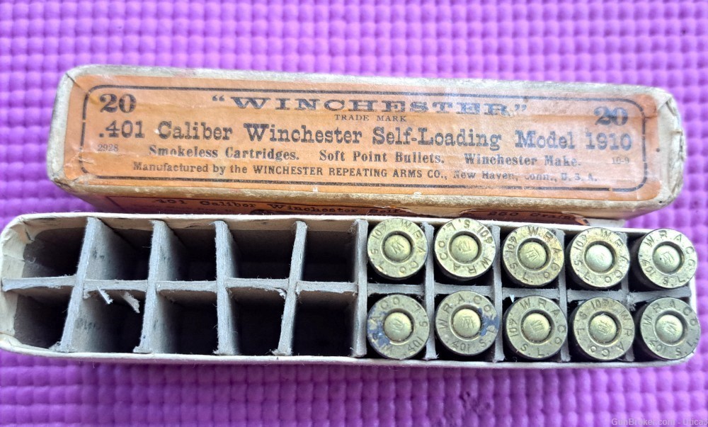 Vintage Partial Box (10) of Winchester Self Loading .401 Caliber Cartridges-img-6