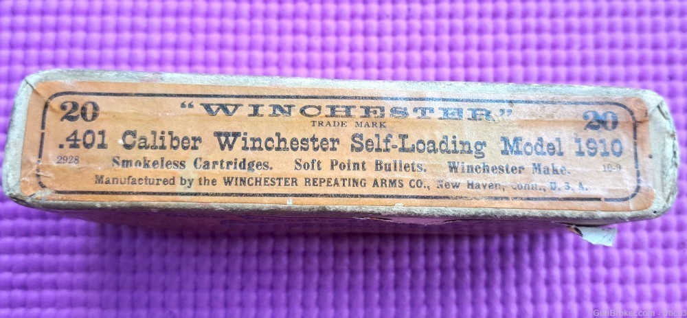 Vintage Partial Box (10) of Winchester Self Loading .401 Caliber Cartridges-img-1