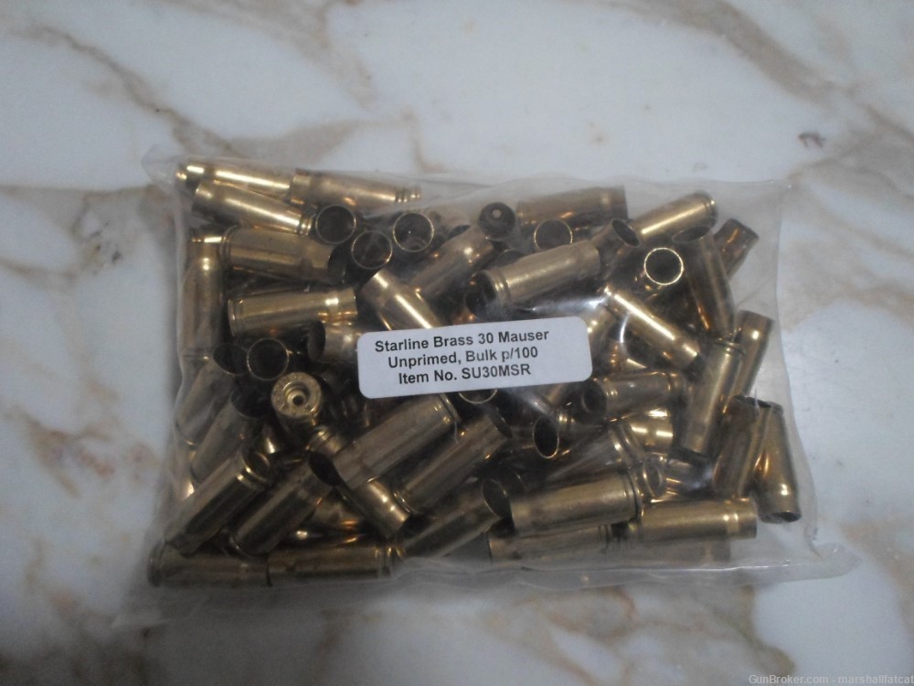 Starline Brass 30 Mauser (7.63mm Mauser) Unprimed #SU30MSR Bag of 100-img-0