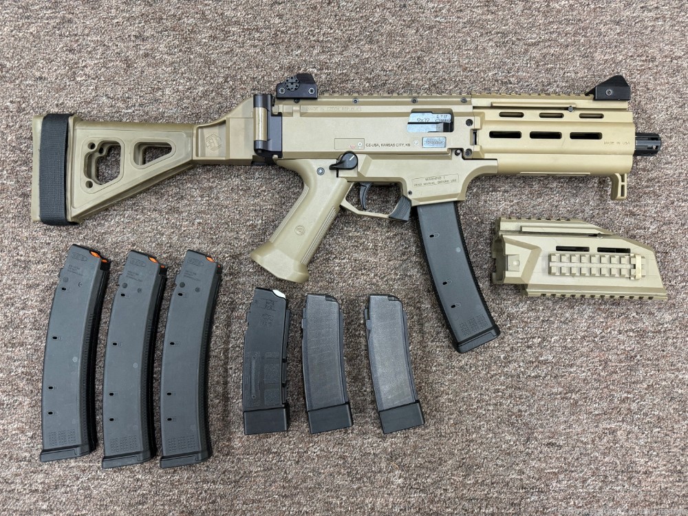 CZ Scorpion EVO 3 S1 9mm Pistol w/Brace, HB Industries 7-Mags FDE-img-0