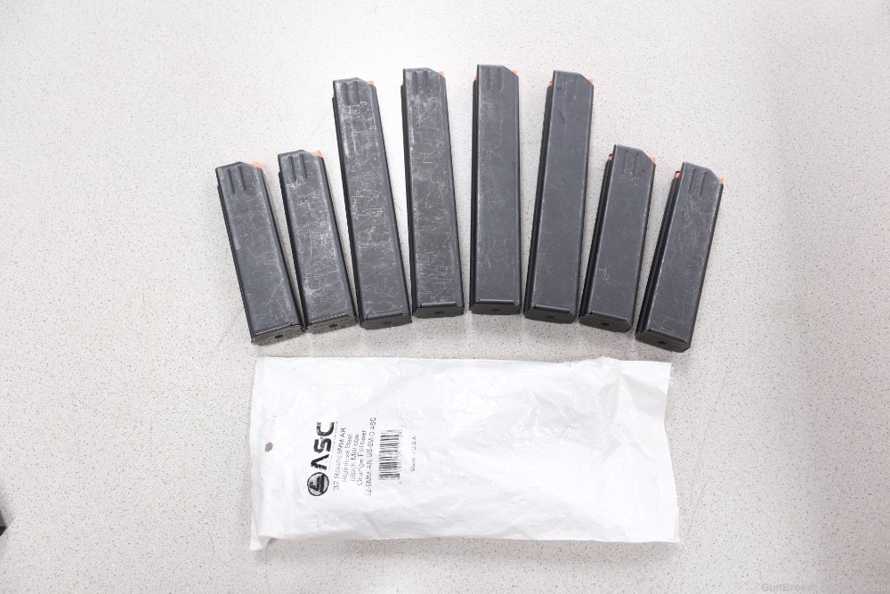  9 ASC COLT 9MM AR MAGAZINES LOT 30 ROUND AND 20 ROUND METAL CLEAN MAG CLIP-img-0