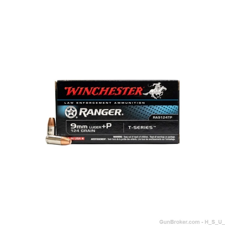 500 Rounds Winchester LE Ranger 9mm +P Ammo 9 RANGER-T HP 124gn RA9124TP-img-0