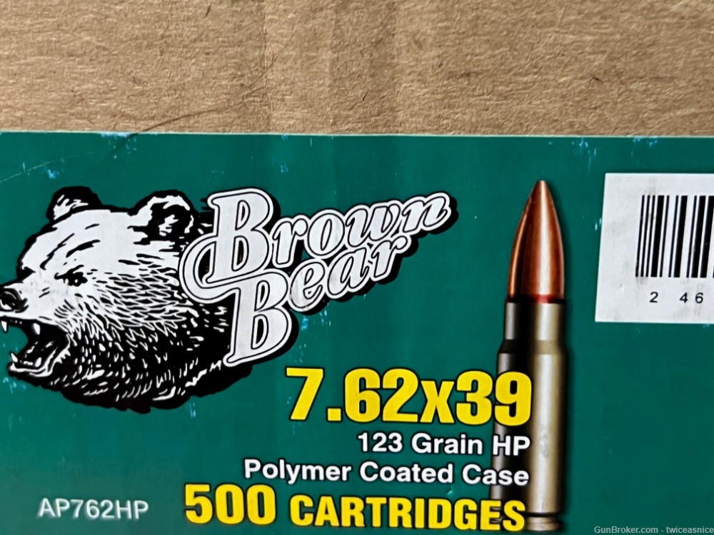 Brown Bear 7.62 x 39 123 Grain Hollow Point Polymer Coated Case 500 Rounds -img-0