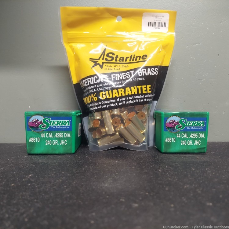 44 Mag Starline Brass 100 count and 200 Sierra Bullets-img-0