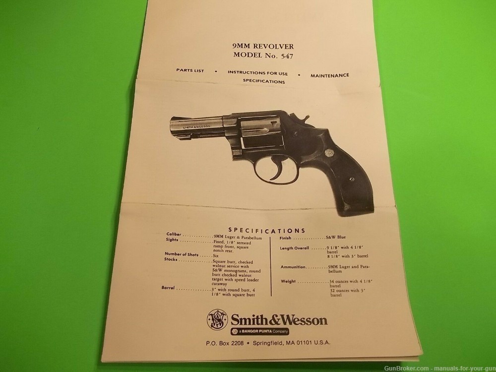 SMITH AND WESSON MODEL NO. 547 9MM REVOLVER MANUAL (337)-img-1