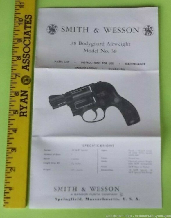 SMITH & WESSON .38 BODYGUARD AIRWEIGHT MODEL NO. 38 MANUAL (605)-img-4