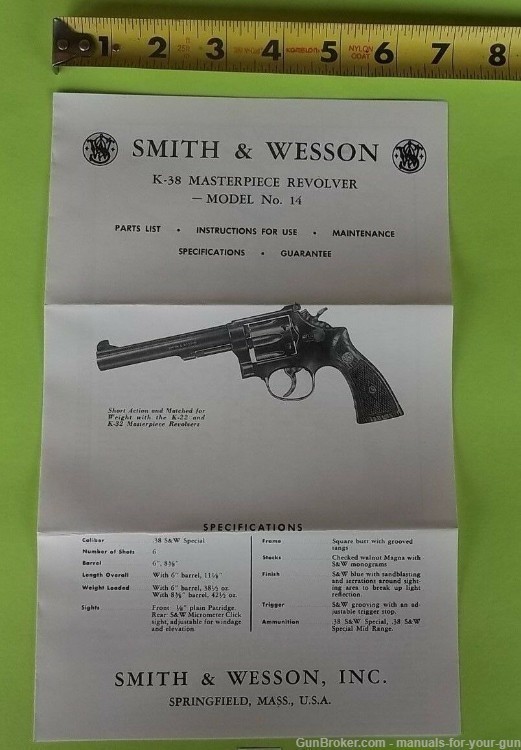 Manual for a Smith & Wesson K-38 Masterpiece Revolver Model No 14 (586)-img-4