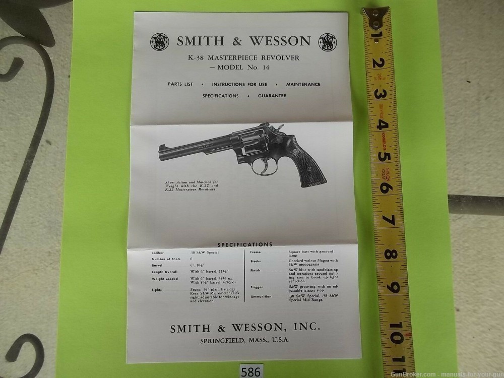 Manual for a Smith & Wesson K-38 Masterpiece Revolver Model No 14 (586)-img-3