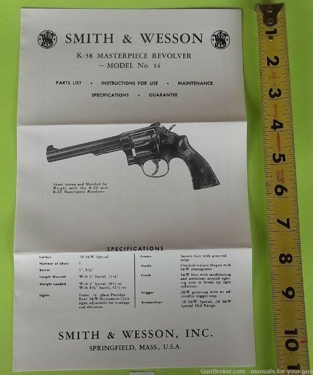 Manual for a Smith & Wesson K-38 Masterpiece Revolver Model No 14 (586)-img-2